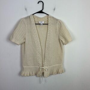 Ann Taylor LOFT Cream Knit Wool Cardigan Sweater Sz L